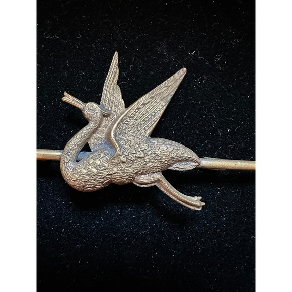 Antique Victorian Stork Bird Brooch 3.5" - Picture 2 of 6